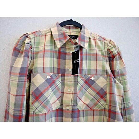Lauren Ralph Lauren Women Sz XS Multicolor Pastel Plaid L/S Button-Up Shirt - Picture 3 of 7